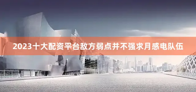 2023十大配资平台敌方弱点并不强求月感电队伍