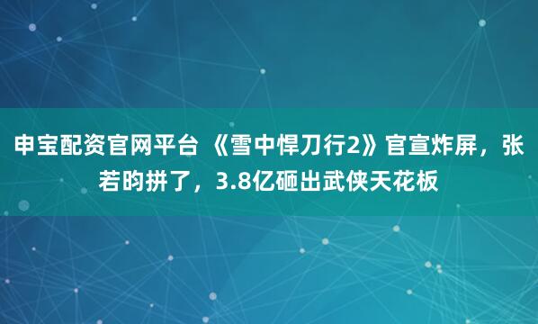 申宝配资官网平台 《雪中悍刀行2》官宣炸屏，张若昀拼了，3.8亿砸出武侠天花板